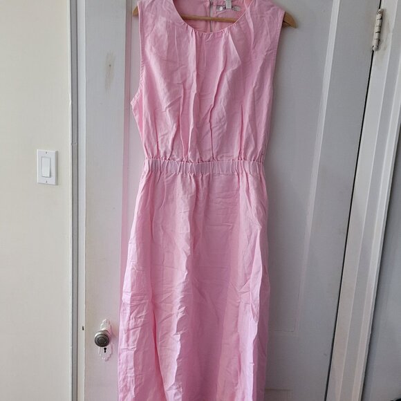 NWT Pink Evernew Noa Linen Midi Dress, Size 12 with a cutout in the back - Picture 1 of 3